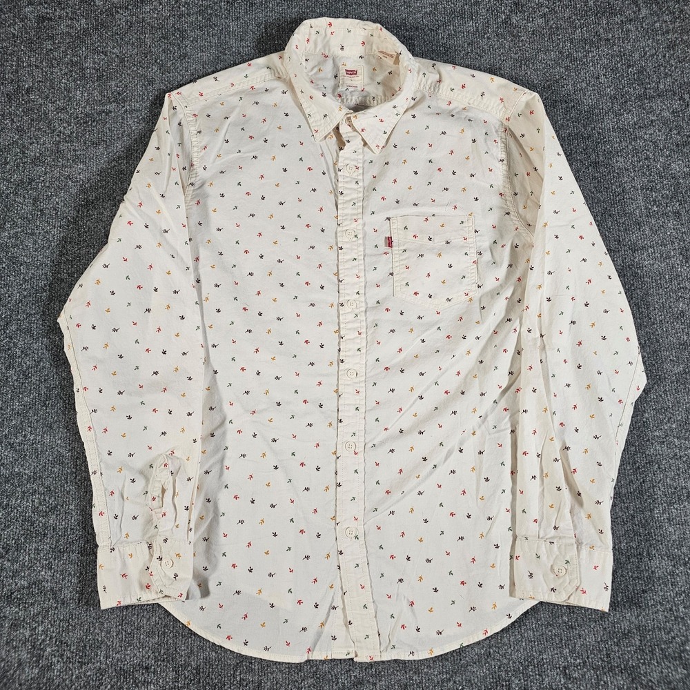 Mens Levis Long Sleeve Button Up Shirt AOP Floral Leaves Size Large Standard Fit